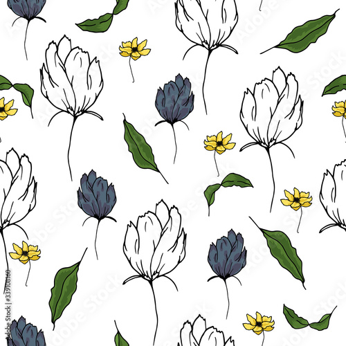 Seamless floral pattern with hand draw spring flower