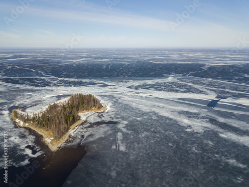 Wallpaper Mural Aerial view with an island on the Onega lake covered with ice, northwest of Russia Torontodigital.ca
