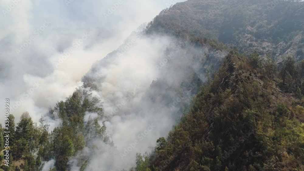 fire in mountain forest. aerial view forest fire and smoke on slopes hills. wild fire in mountains in tropical forest, Java Indonesia. natural disaster fire in Southeast Asia fire in mountain forest. aerial view forest fire and smoke on slopes hills. wild fire in mountains in tropical forest, Java Indonesia. natural disaster fire in Southeast Asia