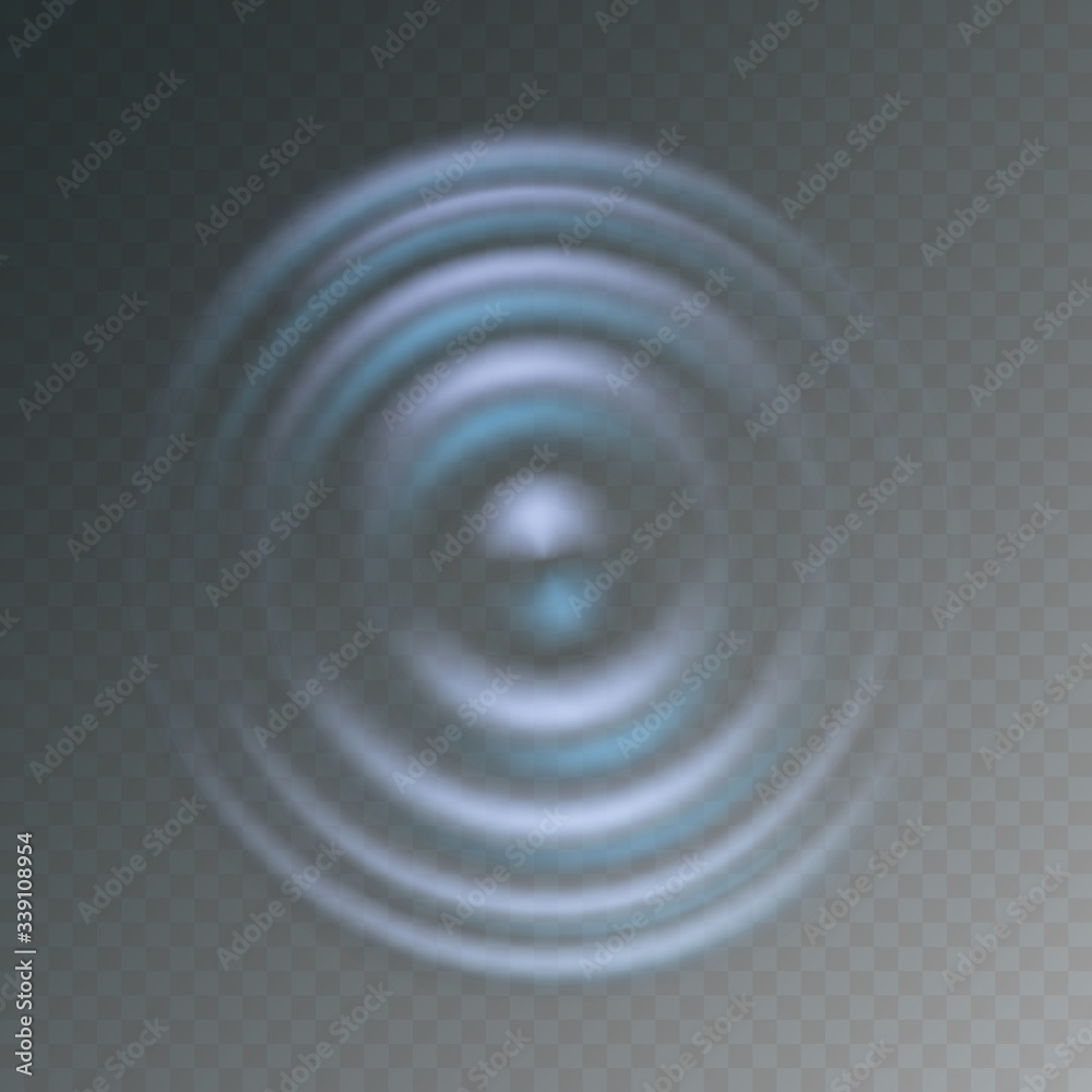 Ripple, splash water waves surface from drop isolated on transparent background. Sound impact effect top view. Vector circle liquid or swirl round texture template..