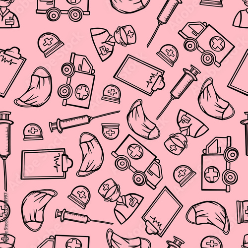 pattern medicine outline  hospital doctor doodle sketch vector background seamless textile print illustration stroke