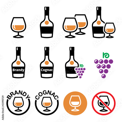 Brandy and cognac vector color icons set - alcohol design 
 