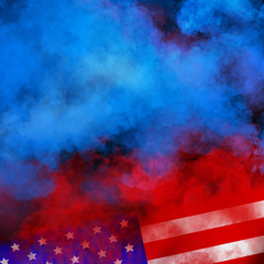 flag USA background design for independence, veterans, labor, memorial day. colorful smoke on black background