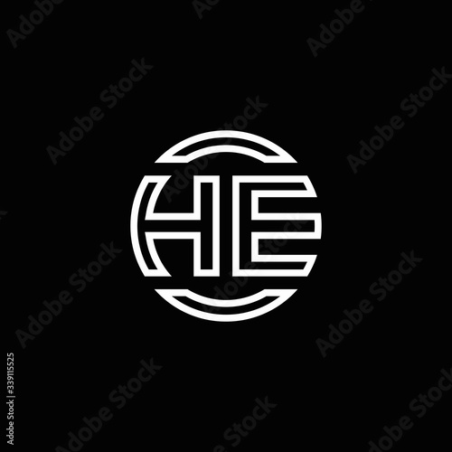 HE logo monogram with negative space circle rounded design template