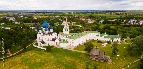 Aerial view of Suzdal Kremlin with Cathedral of Nativity