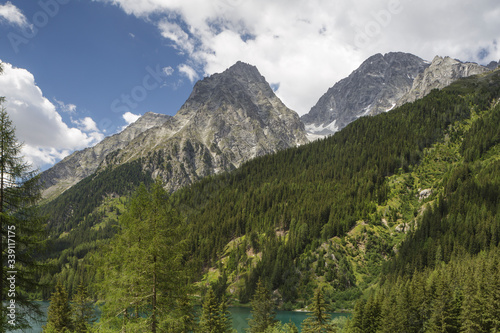 The rugged montains of the Dolomite around Lago di Anterselva, Italy.