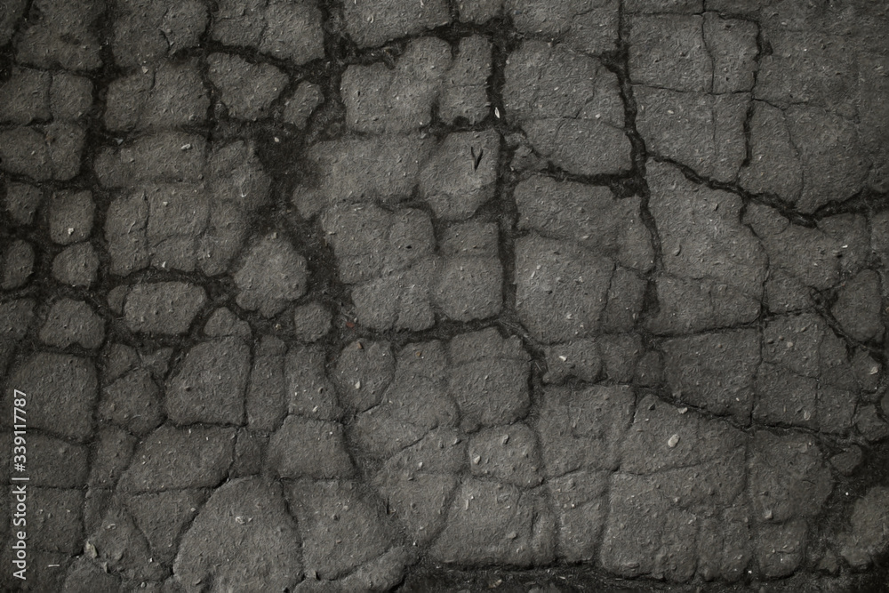 Fototapeta asphalt in cracks texture / abstract background cracks on asphalt road
