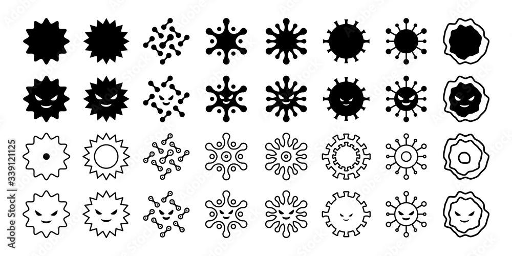 ウイルス細菌花粉アイコンセットイラスト白黒 Stock Vector Adobe Stock