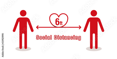 ソーシャルディスタンス(6ft) :Simple vector illustration of heartful social distancing(6ft)