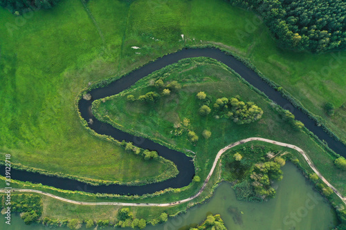 Fototapeta Naklejka Na Ścianę i Meble -  Drone shot of river in Mazury/Poland.