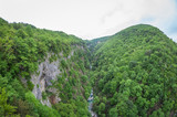 mountain river Okatse in Okatse Canyon in Georgia. distortion perspective fisheye lens view