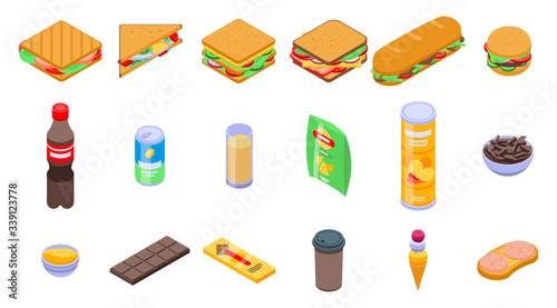 Sandwich bar icons set. Isometric set of sandwich bar vector icons for web design isolated on white background