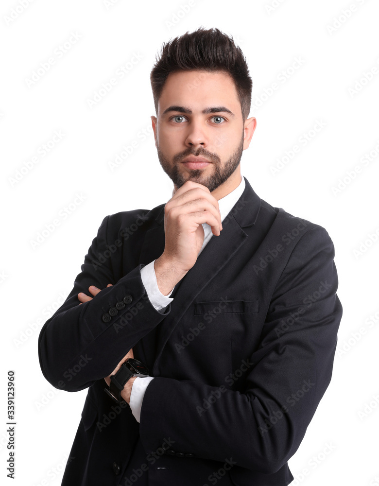 Portrait of young businessman on white background