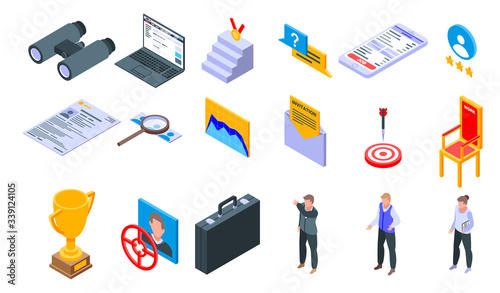 Headhunter icons set. Isometric set of headhunter vector icons for web design isolated on white background