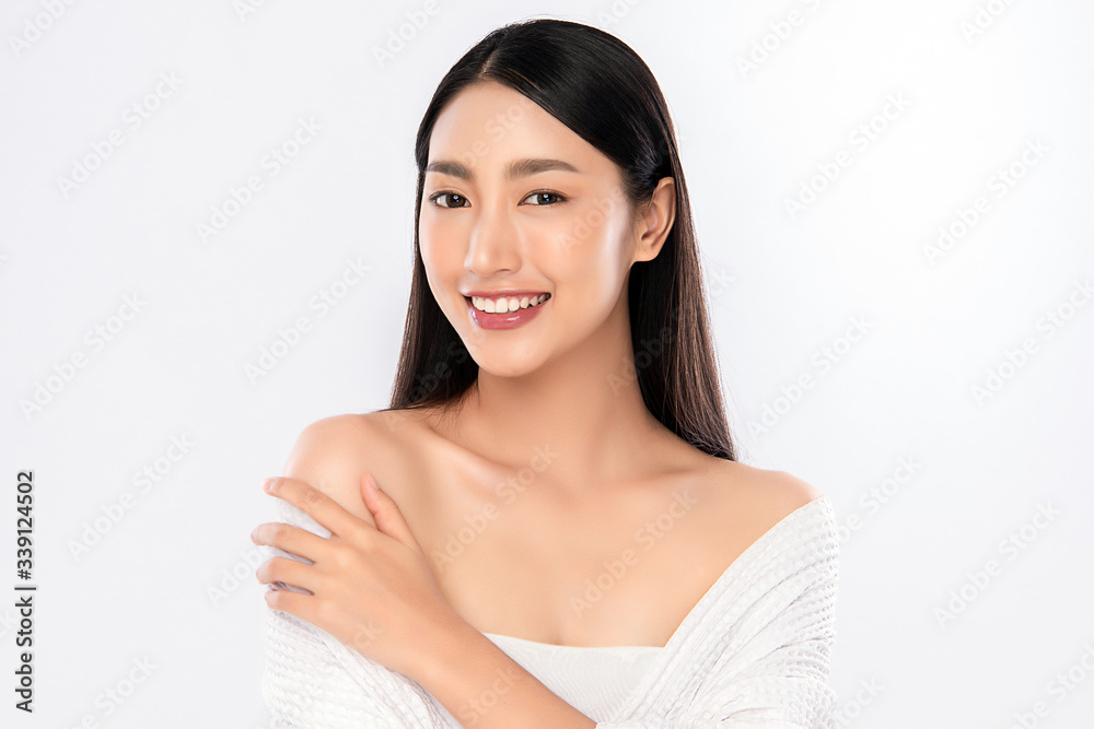 Beautiful Young Asian Woman with Clean Fresh Skin. Face care, Facial treatment, Cosmetology, beauty and healthy skin and cosmetic concept, woman beauty skin isolated on white background Beautiful Young Asian Woman with Clean Fresh Skin. Face care, Facial treatment, Cosmetology, beauty and healthy skin and cosmetic concept, woman beauty skin isolated on white background