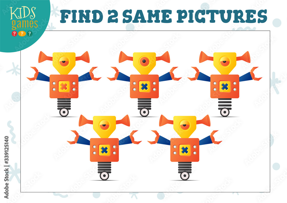 Fototapeta premium Find two same pictures kids game vector illustration.