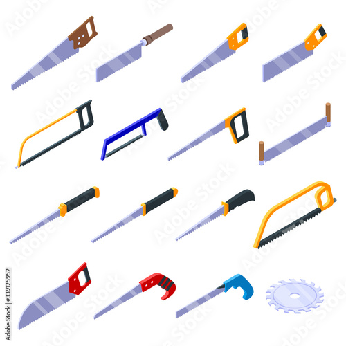 Saw icons set. Isometric set of saw vector icons for web design isolated on white background