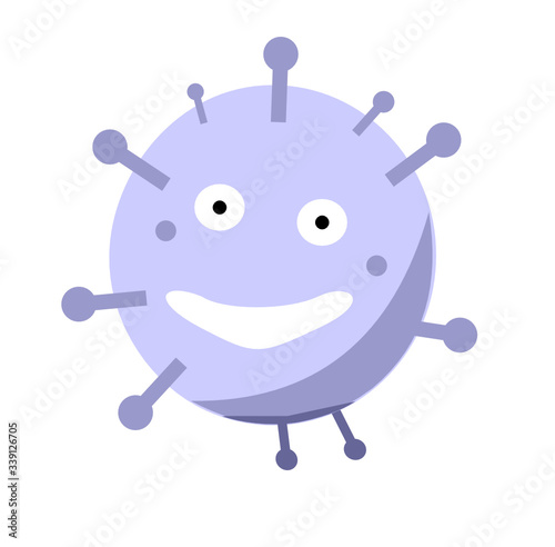 funny stupid face of purple coronavirus.