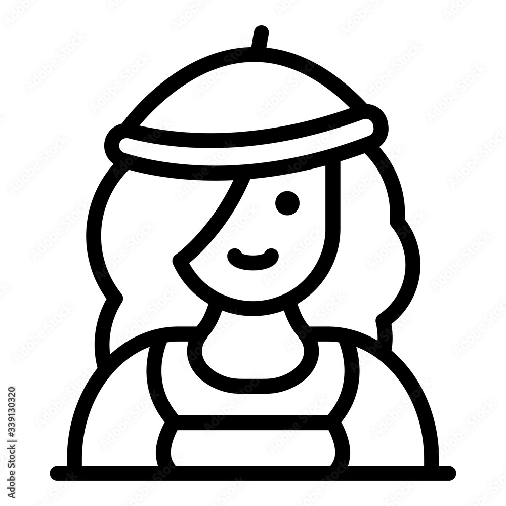 French cute woman icon. Outline french cute woman vector icon for web design isolated on white background French cute woman icon. Outline french cute woman vector icon for web design isolated on white background