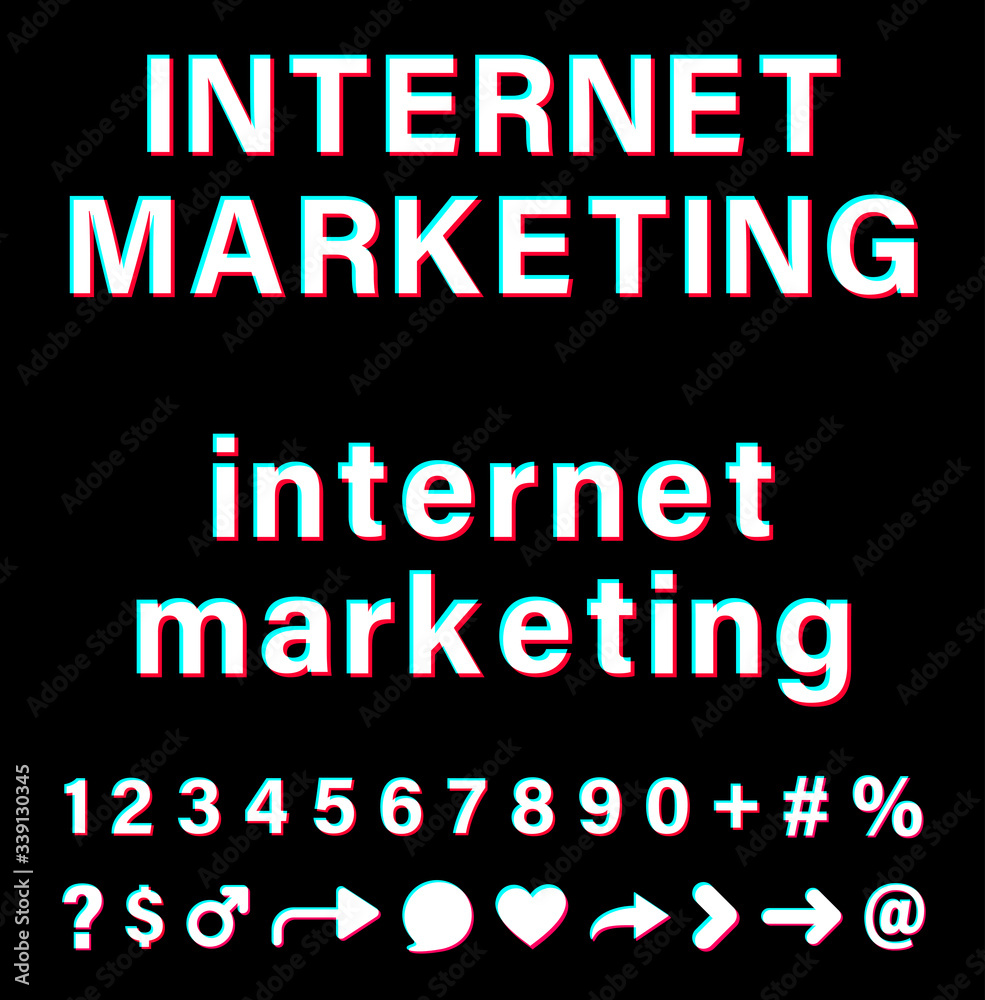 Internet marketing white sign on black background.