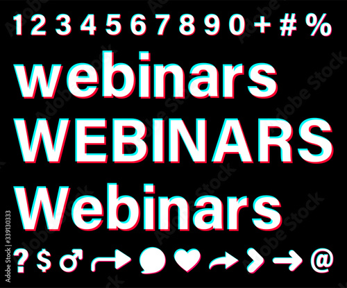 Webinars white sign on black background.