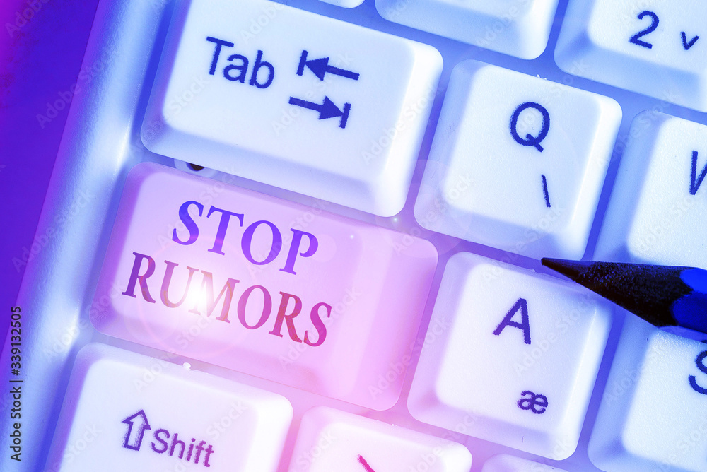 Writing note showing Stop Rumors. Business concept for put an end circulating the story of uncertain or doubtful truth Writing note showing Stop Rumors. Business concept for put an end circulating the story of uncertain or doubtful truth