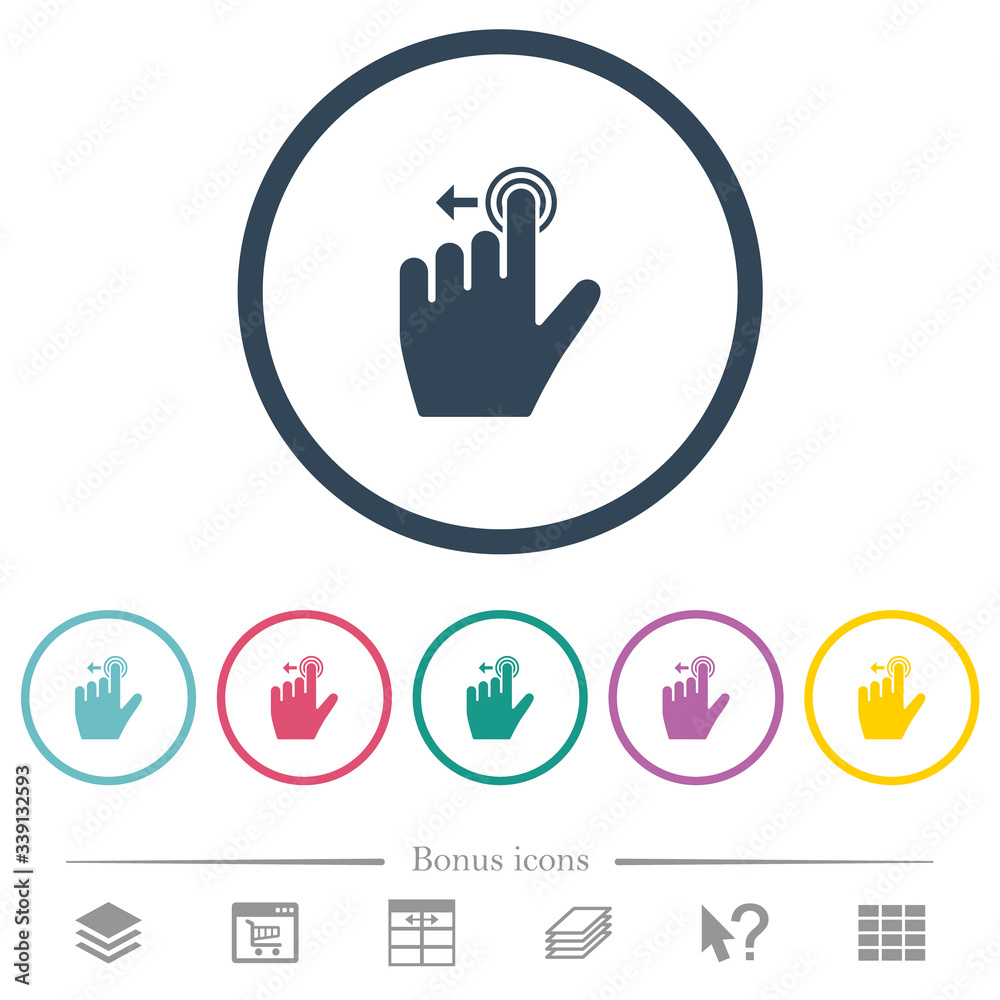 Left handed slide left gesture flat color icons in round outlines Left handed slide left gesture flat color icons in round outlines
