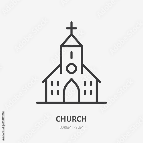 Church line icon, vector pictogram of catholic chapel building. Religious house illustration, sign for christian logo