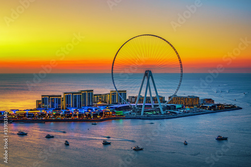Obraz na płótnie Blue Water Island Dubai Sunset Overview, United Arab Emirates w salonie