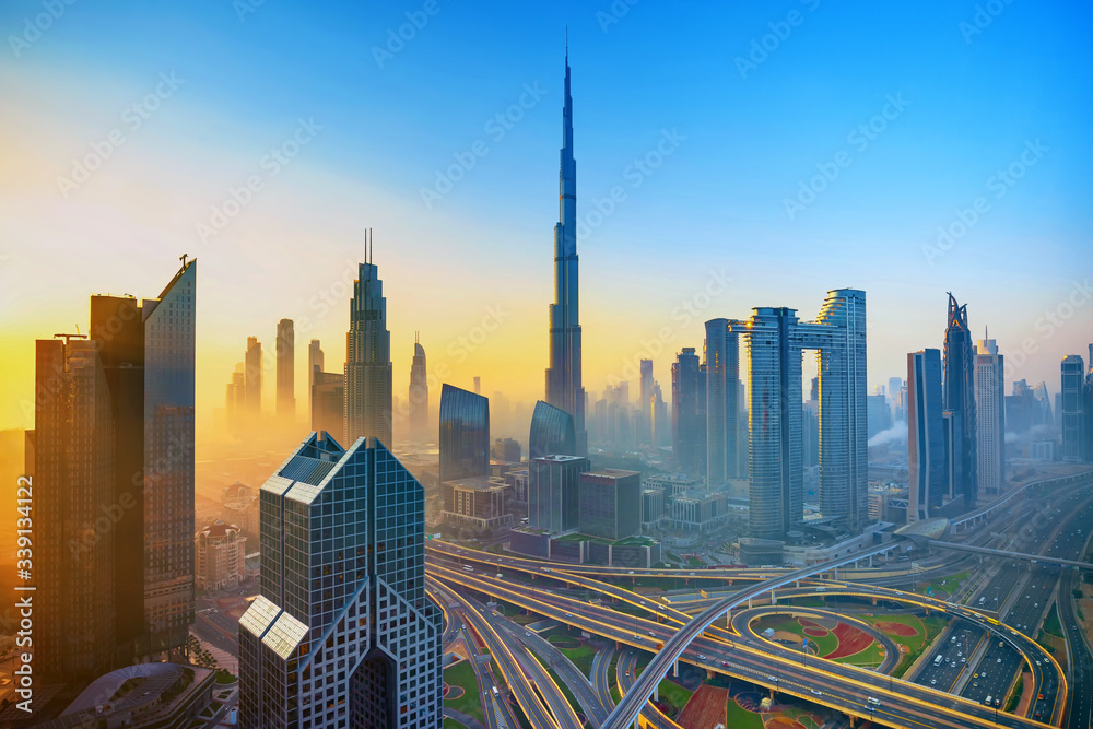 DUBAI - Amazing view on Dubai city center skyline, United Arab Emirates