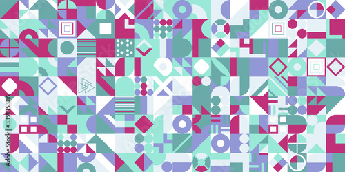 Simple banner of decorative patterns colored geometric composition flat style