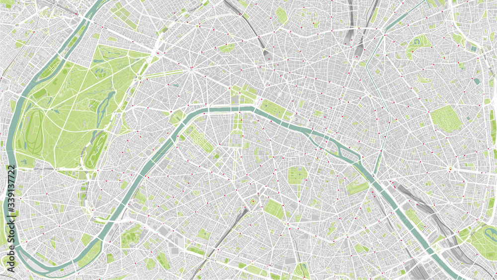 Fototapeta premium Detailed map of Paris, France