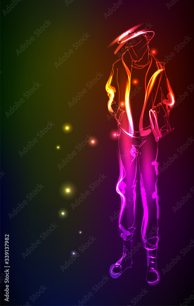Hand-drawn fashion model from a neon. A light men. Fashion men. Stylish fashion model. Fashion illustration Hand-drawn fashion model from a neon. A light men. Fashion men. Stylish fashion model. Fashion illustration