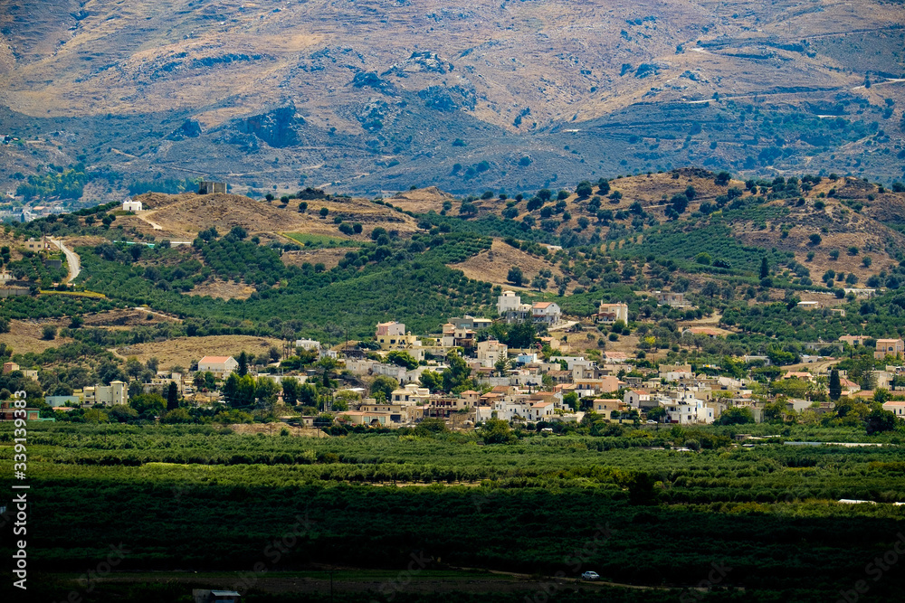 Cretan Village in distance, Crete, Greece