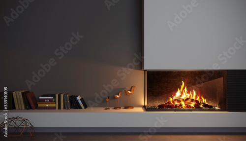 Bild auf Leinwand Modern glass corner fireplace wall in the interior