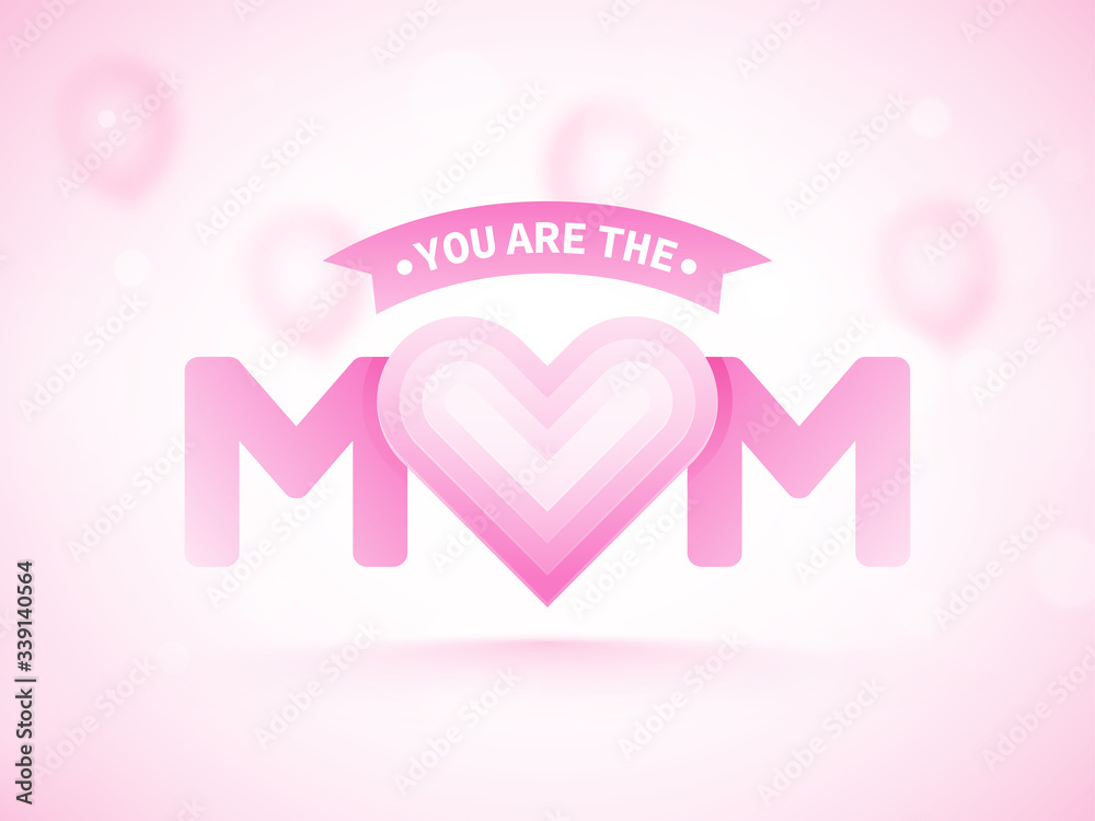 Stylish text Mom with Heart Shape. Happy Mother's Day concept.