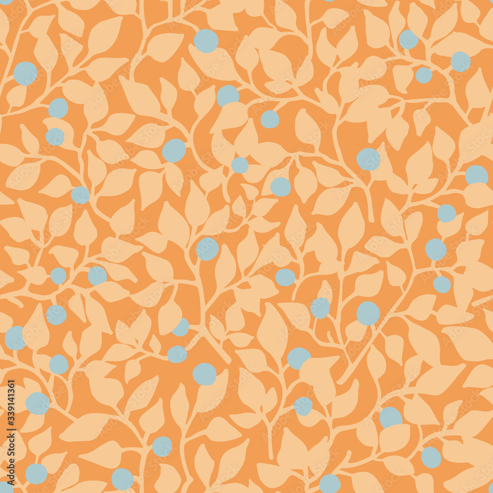 Wild blueberry seamless pattern. Peach vector texture of blueberry bushes. Wild blueberry seamless pattern. Peach vector texture of blueberry bushes.