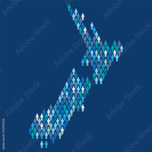 New Zealand population infographic. Map made from stick figure people