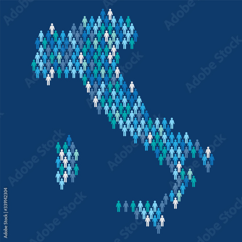 Italy population infographic. Map made from stick figure people