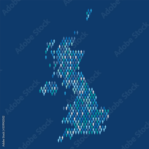 United Kingdom population infographic. Map made from stick figure people