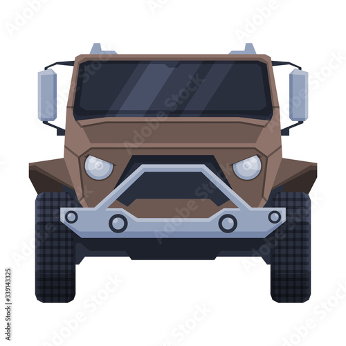 Front View of Off Road Truck, Modern SUV Pickup Car Flat Vector Illustration