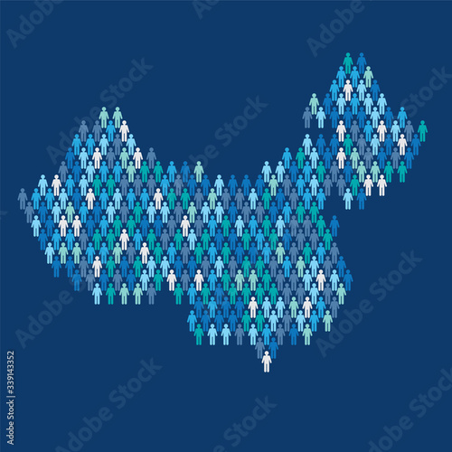 China population infographic. Map made from stick figure people