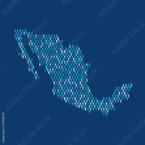 Mexico population infographic. Map made from stick figure people