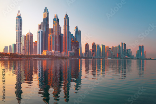 Modern and Luxury Dubai Marina with reflection - famous Jumeirah beach at sunrise, United Arab Emirates © Rastislav Sedlak SK