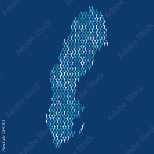 Sweden population infographic. Map made from stick figure people