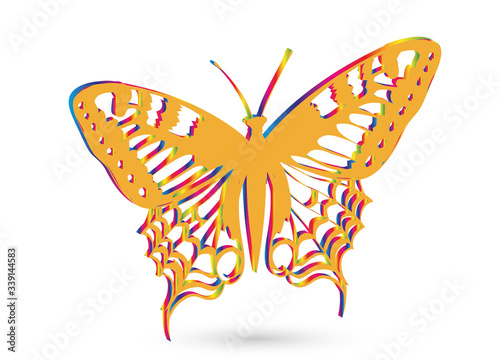goldgelbes Schmetterlings Ornament mit Regenbogen