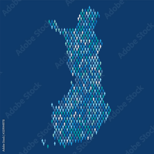 Finland population infographic. Map made from stick figure people