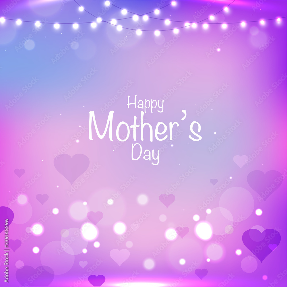 Happy Mothers Day Text on Colorful Bokeh Background.