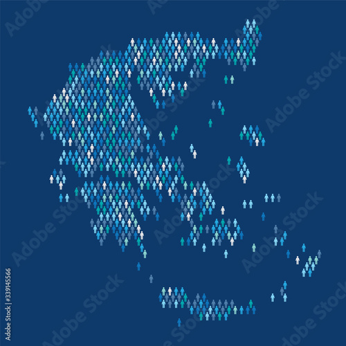 Greece population infographic. Map made from stick figure people