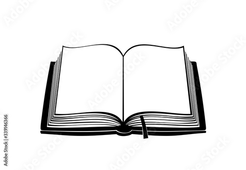 Open book icon. Black and white design. Vector illustration.